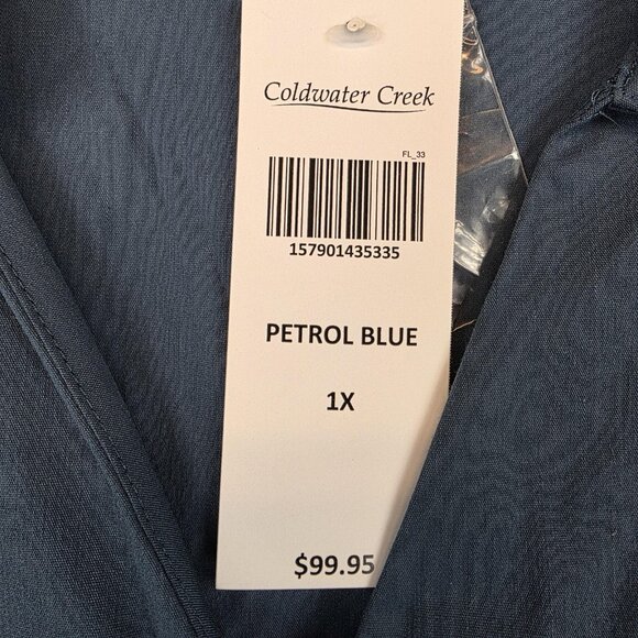 Coldwater Creek Shirt Womens 1X Petrol Blue Wrap Side Tie Long Sleeve Blouse - Picture 3 of 10